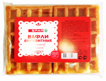 Вафли Бисквитные SPAR с Вишневой Начинкой 130г