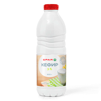 Кефир SPAR 1% бутылка 900г БЗМЖ
