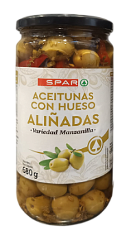 Оливки зеленые со специями SPAR 680г