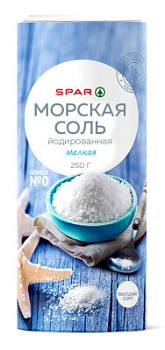 Соль морская мелкая йодированная SPAR 250г туба