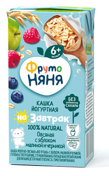 Каша молочная ФрутоНяня овсяная йогуртная Яблоко/Малина/Черника с 6мес т/п 0,2л БЗМЖ