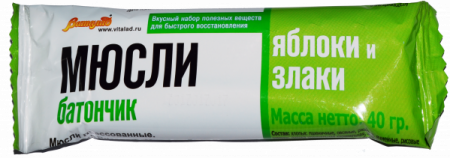 Батончик Виталад  Яблоко и злаки  мюсли  прессованные 40г