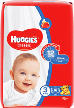Подгузники Хаггис Классик А16 3 4-9кг