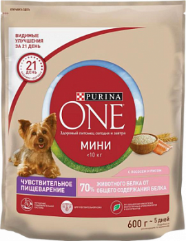 Корм сухой для собак мелких пород Пурина Ван Чувствительное пищеварение Лосось 600г