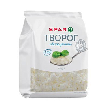 Творог рассыпчатый SPAR обезжиренный пакет 400г БЗМЖ