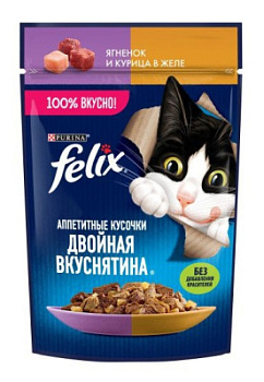 Корм влажный для кошек Феликс Двойной Вкус Ягненок/Курица в желе 75г