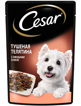 Корм влажный для собак Цезарь Телятина тушеная с овощами в желе 85г