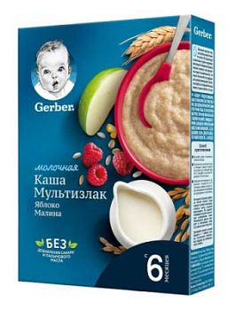 Каша молочная Гербер мультизлак Яблоко/Малина с 6мес 180г