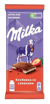 Шоколад Милка молочный клубнично-сливочная начинка 80г