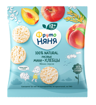 Мини-хлебцы рисовые ФрутоНяня Яблоко/Персик от 12мес 30г