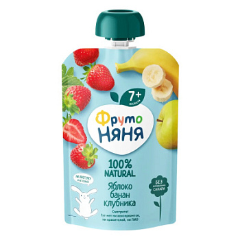 Пюре ФрутоНяня Яблоко/Банан/Клубника с 7мес д/п 90г