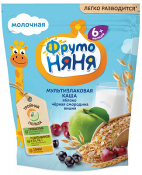 Каша молочная ФрутоНяня мультизлаковая Яблоко/Смородина/Вишня с 6мес д/п 200г БЗМЖ