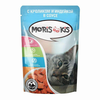 Корм влажный для кошек Морис Кис Кролик/Индейка в соусе 85г