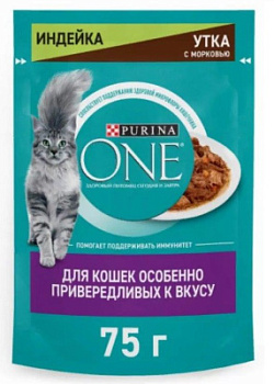 Корм влажный для кошек привередливых к вкусу Пурина Ван Индейка/Утка/Морковь 75г