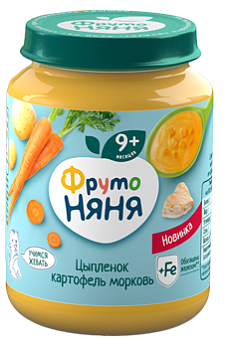 Пюре ФрутоНяня Цыпленок/Картофель/Морковь с 8мес ст/б 190г