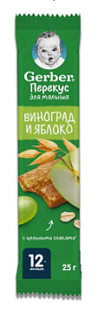 Батончик фруктово-злаковый Гербер ДоРеМи яблоко виноград 25г
