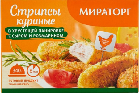 Стрипсы куриные Мираторг в хрустящей панировке с сыром и розмарином 340г