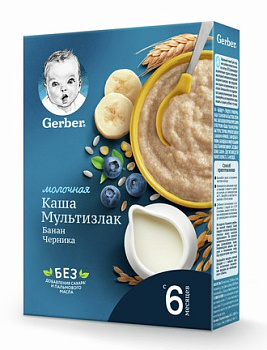 Каша молочная Гербер мультизлак Банан/Черника с 6мес 180г