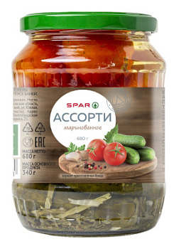Ассорти овощное маринованное SPAR 680г ст/б