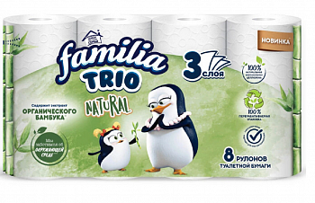 Бумага туалетная Фамилия 3-сл 8 рул Трио белая
