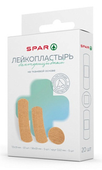 Лейкопластырь бактерицидный SPAR на тканевой основе, 20 шт.