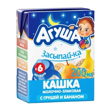 Каша молочная Агуша Засыпай-ка злаковая Груша/Банан с 6мес т/п 0,2л БЗМЖ