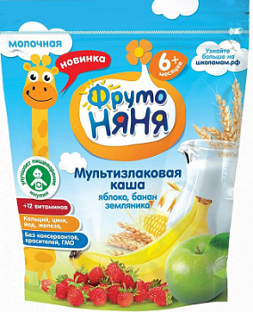 Каша молочная ФрутоНяня мультизлаковая Яблоко/Банан/Земляника с 6мес д/п 200г БЗМЖ